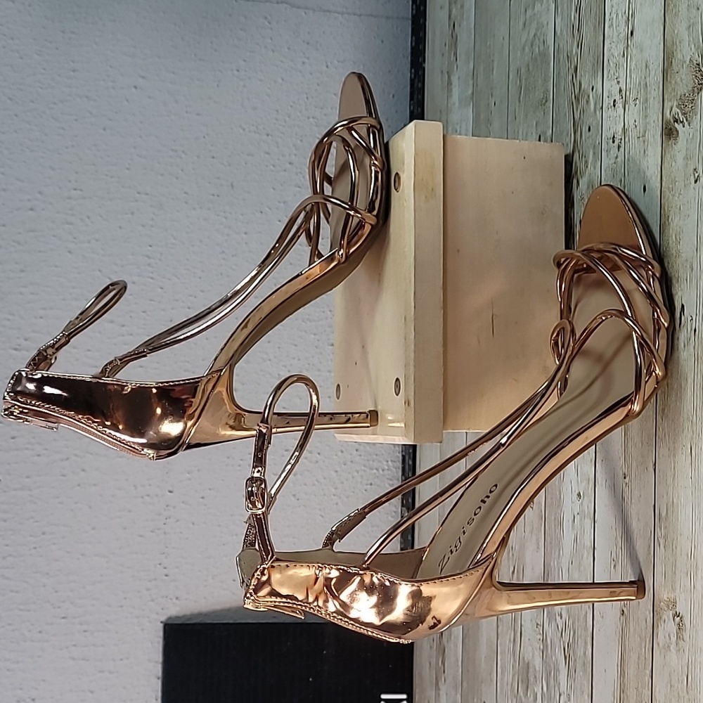 Gold Zigi Soho Blaker Strappy Sexy Heeled Sandals with Zipper 4" Heel Shoes